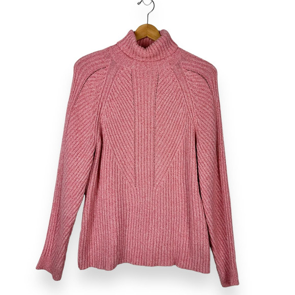 Sundance Ribbed Knit Turtleneck Sweater Size XL Pink Heather Winter Silk Blend - Picture 1 of 9